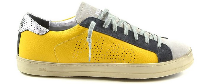 Yellow/Silver Leather and Gray Suede Men's Sneakers - P448