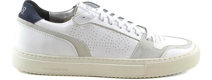 White Leather and Blue Suede Men's Tennis Sneakers - P448