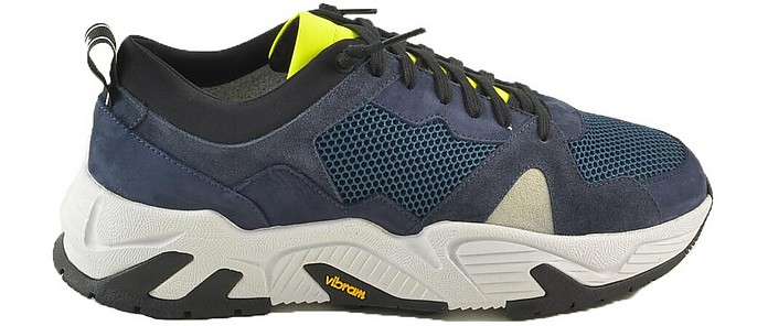 Blue Mesh and Leather Men's Sneakers - P448