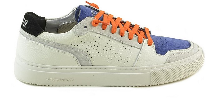 White/Blue Leather Men's Sneakers - P448