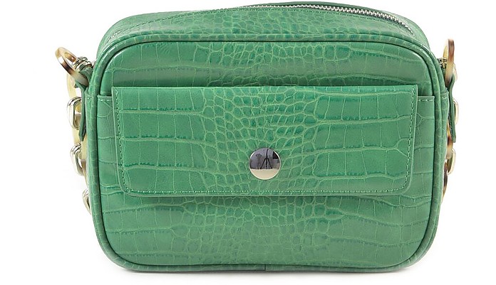Green Croco Embossed Eco-Leather Shoulder Bag - POMIKAKI