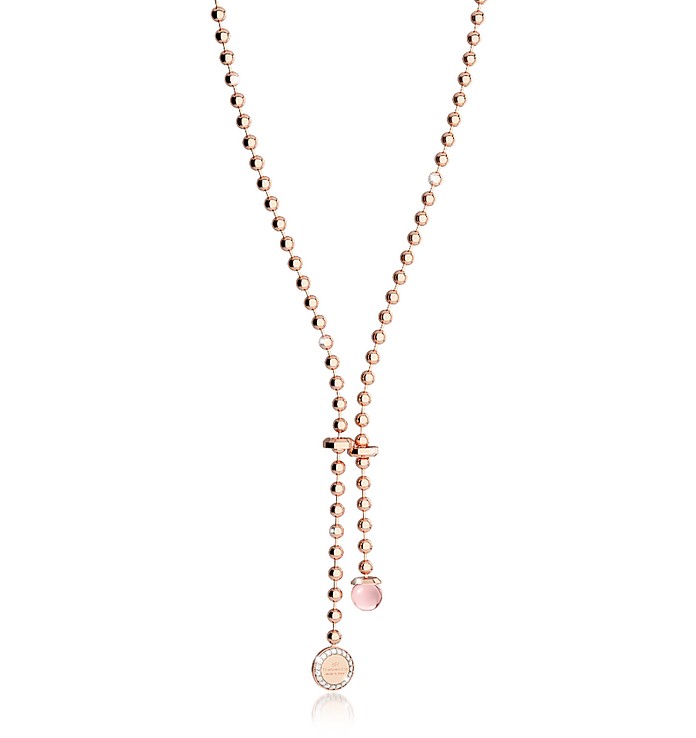 Boulevard Stone Rose Gold Over Bronze Necklace w/Hydrothermal Pink Stone and Pendant Charm - Rebecca / xbJ
