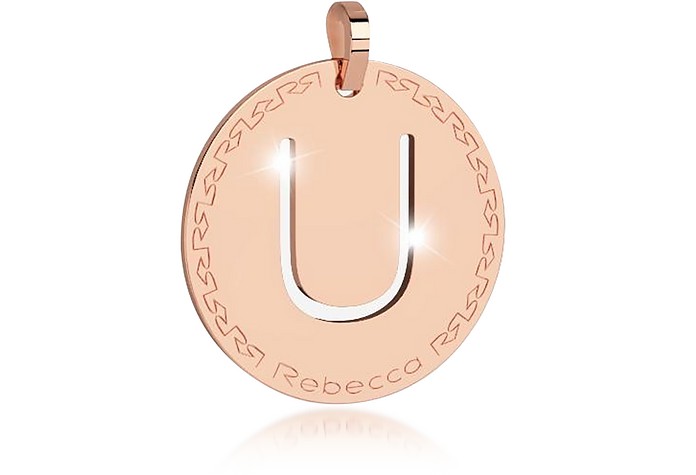 Rose Gold-plated Bronze U Charm W/Rhodium-plated Necklace - Rebecca