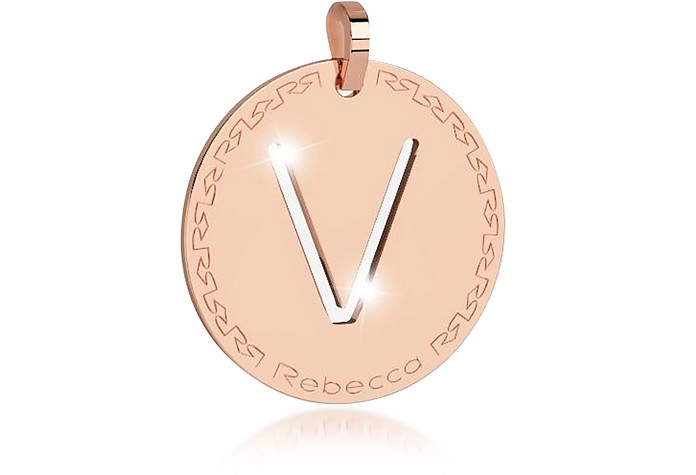 Rose Gold-plated Bronze V Charm W/Rhodium-plated Necklace - Rebecca