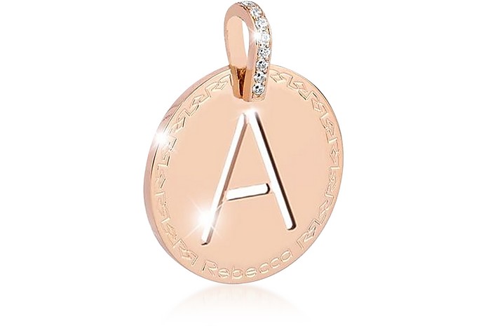 Rose Gold-plated Bronze & Zirconia A Charm W/Stainless Steel Necklace - Rebecca