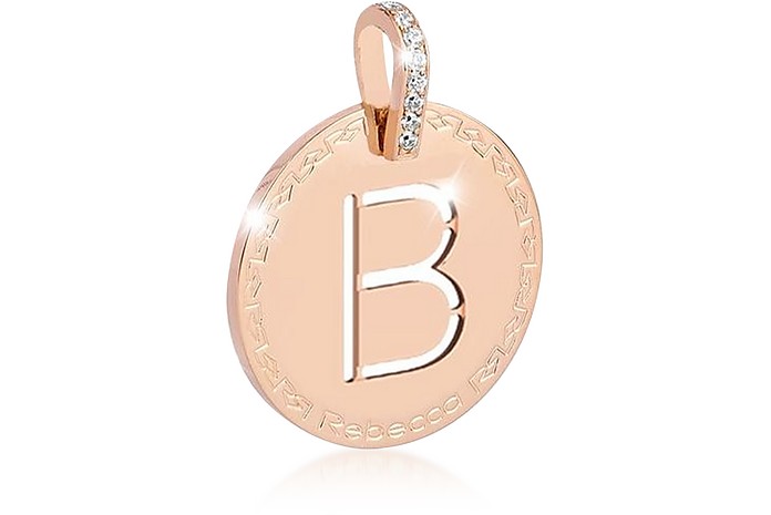 Rose Gold-plated Bronze & Zirconia B Charm W/Rhodium-plated Necklace - Rebecca