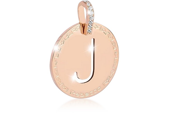 Rose Gold-plated Bronze & Zirconia J Charm W/Stainless Steel Necklace - Rebecca