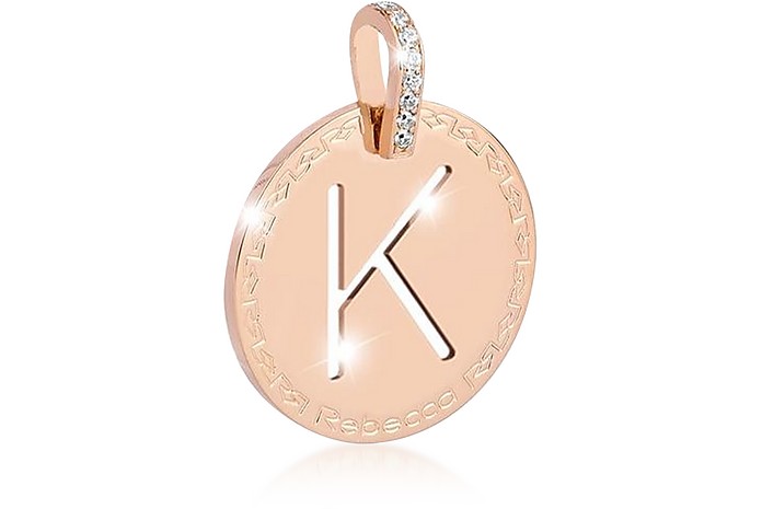Rose Gold-plated Bronze & Zirconia K Charm W/Stainless Steel Necklace - Rebecca