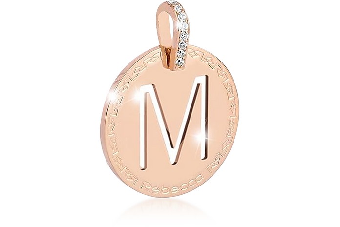 Rose Gold-plated Bronze & Zirconia M Charm W/Stainless Steel Necklace - Rebecca