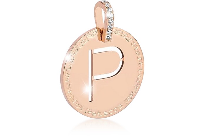Rose Gold-plated Bronze & Zirconia P Charm W/Rhodium-plated Necklace - Rebecca