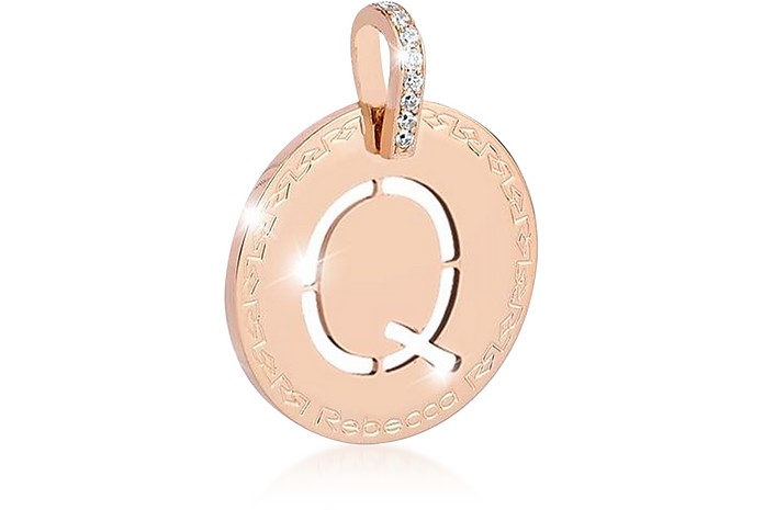 Rose Gold-plated Bronze & Zirconia Q Charm W/Stainless Steel Necklace - Rebecca