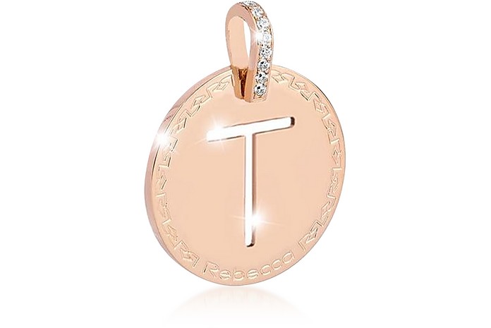 Rose Gold-plated Bronze & Zirconia T Charm W/Stainless Steel Necklace - Rebecca