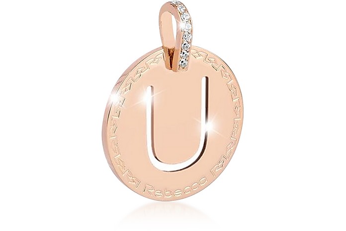 Rose Gold-plated Bronze & Zirconia U Charm W/Stainless Steel Necklace - Rebecca