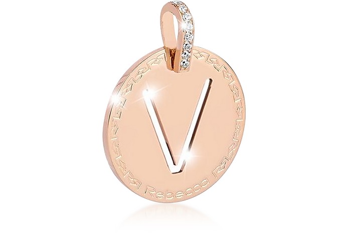 Rose Gold-plated Bronze & Zirconia V Charm W/Stainless Steel Necklace - Rebecca