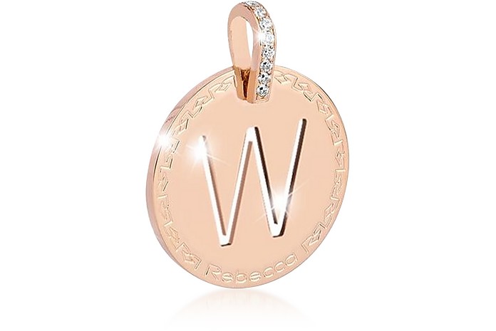 Rose Gold-plated Bronze & Zirconia W Charm W/Stainless Steel Necklace - Rebecca