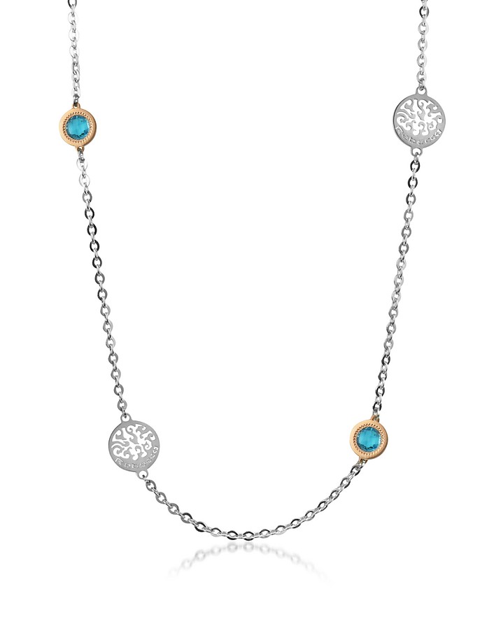 Liberty - Light Blue Stones Stainless Steel Chain Necklace - Rebecca