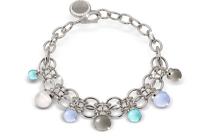 Hollywood Stone Rhodium Over Bronze Chains Bracelet w/Hydrothermal Stones - Rebecca