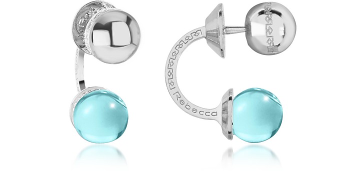 Boulevard Stone Rhodium Over Bronze Double Ball Drop Earrings w/Turquoise Hydrothermal Stone - Rebecca
