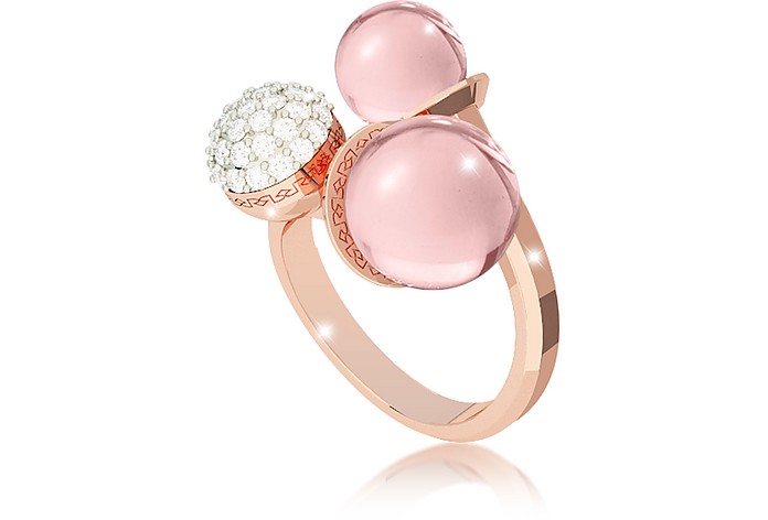 Boulevard Stone Rose Gold Over Bronze Ring w/ Hydrothermal Pink Stones and Cubic Zirconia - Rebecca