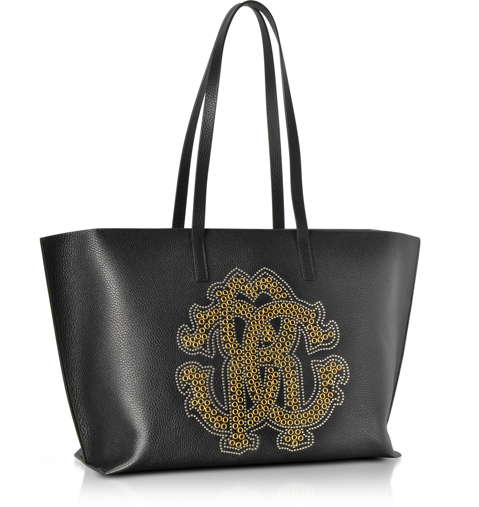 Roberto Cavalli Black Leather Unisex Tote Bag w/Gold Studs RC Logo at ...