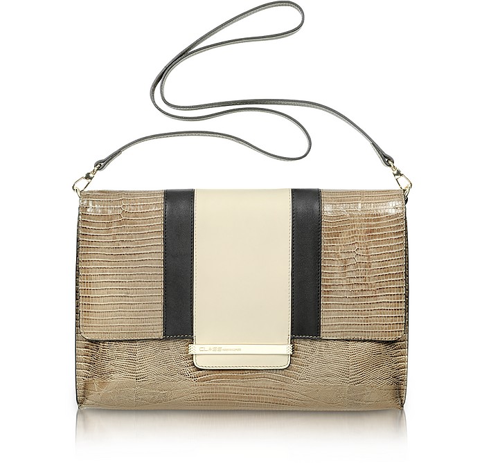 Roberto Cavalli Taupe Class - Reptile-Embossed Leather Shoulder Bag at ...