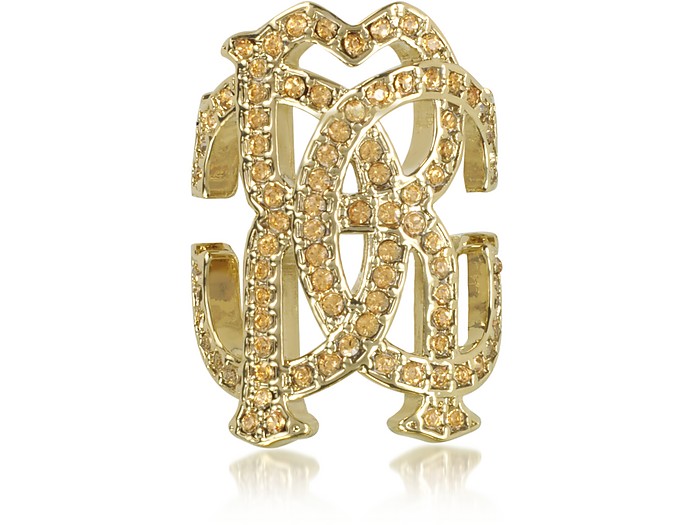 RC Icon Light Gold Ring w/Crystals - Roberto Cavalli / xg J@