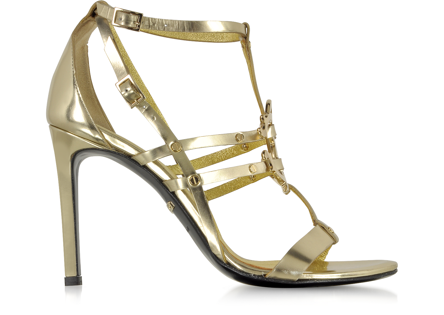 Roberto Cavalli Mirror Gold Leather High Heel Sandal 36 IT/EU at FORZIERI