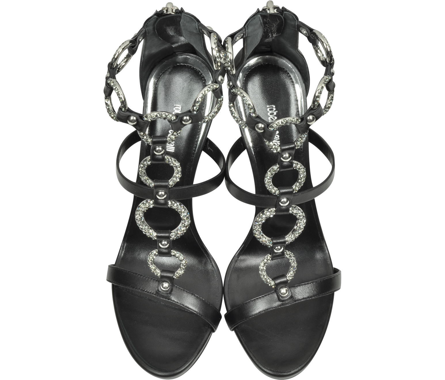 Roberto Cavalli Tassel Black Leather Sandal w/Crystals 37 IT/EU at FORZIERI