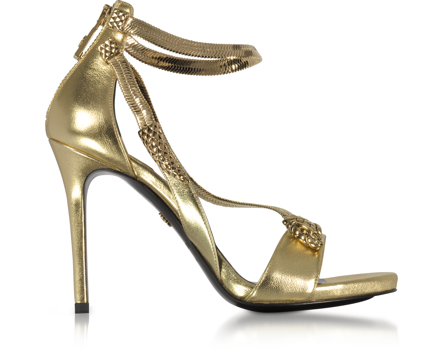 Roberto Cavalli Golden Laminated Leather High Heel Snake Sandals 36 IT ...