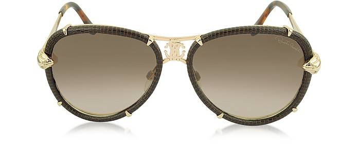 Mebsuta 885S Leather & Gold Metal Aviator Sunglasses - Roberto Cavalli