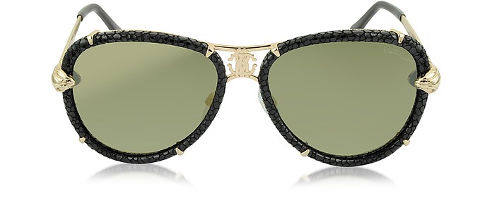 Mebsuta 885S Piloten-Sonnenbrille aus Leder und goldfarbenem Metall - Roberto Cavalli