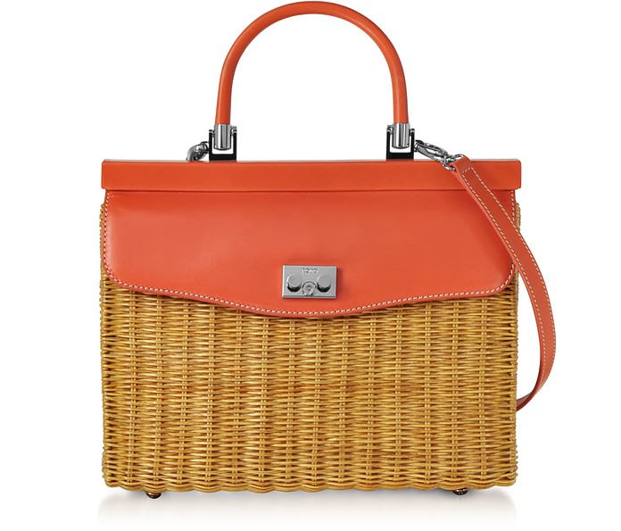 Natural Wicker and Leather Top-Handle Bag - Rodo