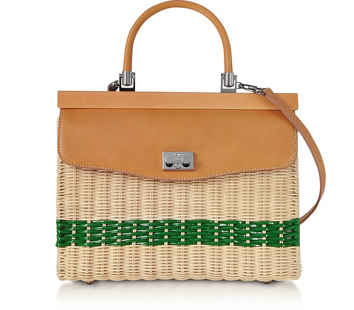 Woven Wicker and Leather Top-Handle Bag - Rodo