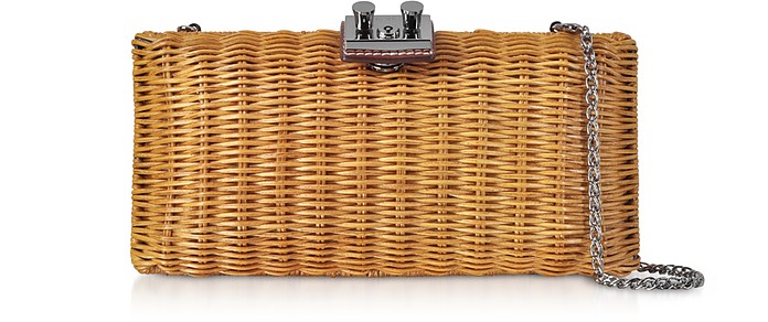 Natural Wicker and Leather Clutch - Rodo