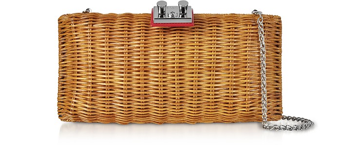 Natural Wicker and Red Leather Clutch - Rodo / h