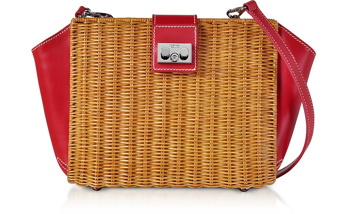 Wicker and Leather Trapeze Shoulder Bag - Rodo