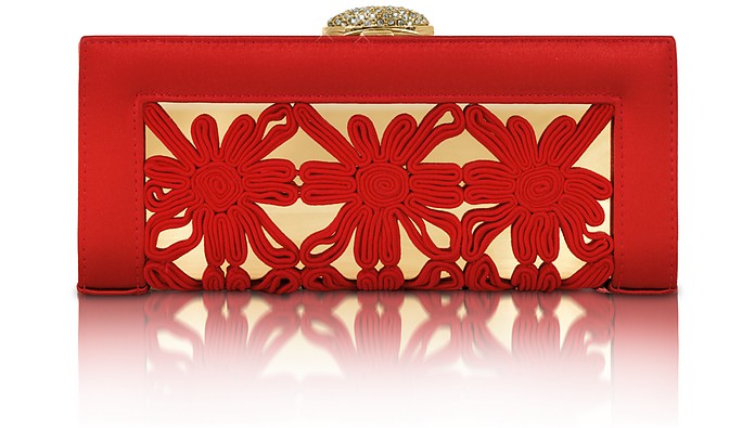 Macrame Leather Evening Clutch with Chain Strap - Rodo