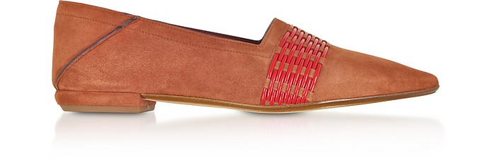 Rust Suede and Fiamma Red Fabric Loafers - Rodo