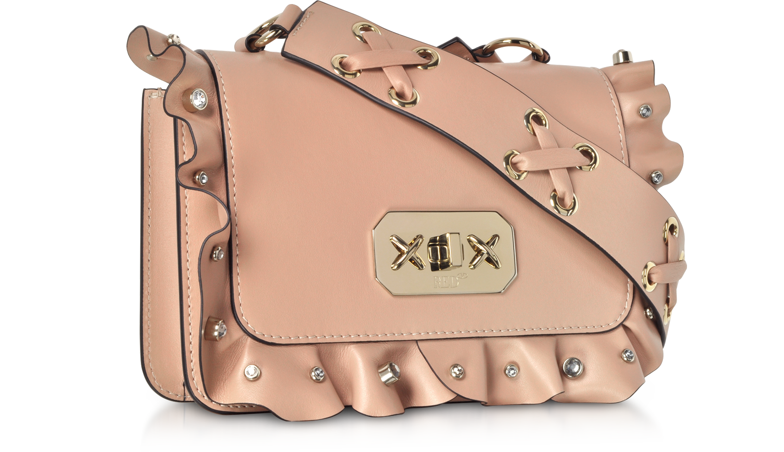 RED Valentino Nude Leather Butterfly Stay Wild Print Rock Ruffles Crossbody  Bag RED Valentino