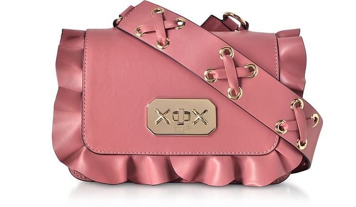 Pink Leather Ruffle Small Shoulder Bag - RED Valentino