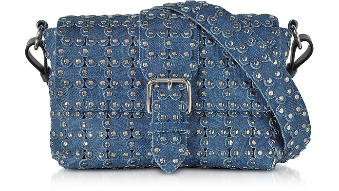 Medium Blue Denim Flower Puzzle Shoulder Bag - RED Valentino