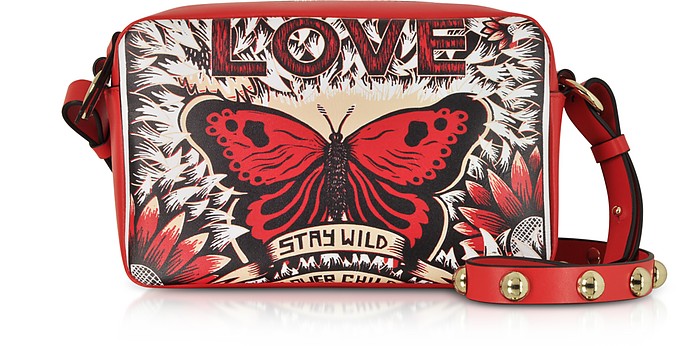 Butterfly Print Leather Crossbody Bag - RED Valentino