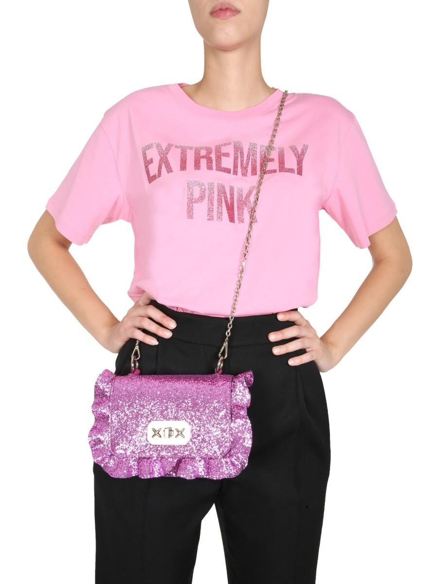 Hoved petroleum element RED Valentino Pink Glitter Rock Ruffles Crossbody Bag at FORZIERI
