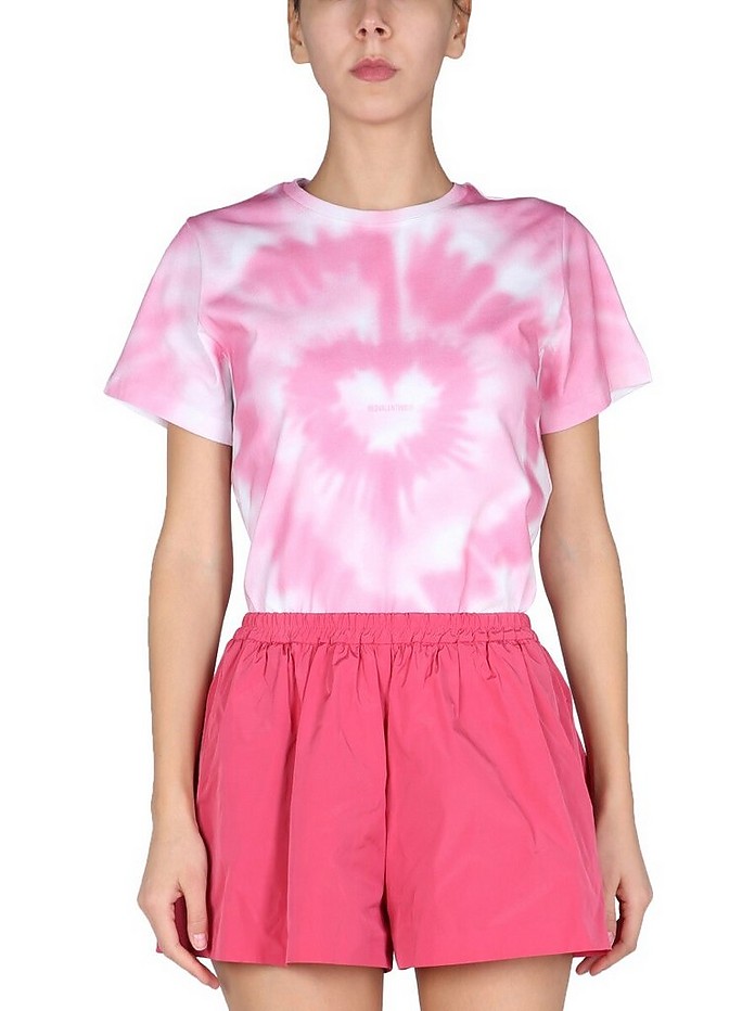 Cotton Jersey T-Shirt With "Heart" Tie Dye Print - RED Valentino
