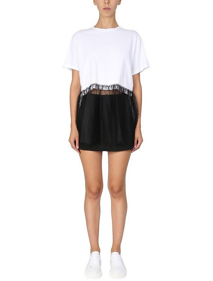 T-Shirt With Tulle In Point D'esprit - RED Valentino