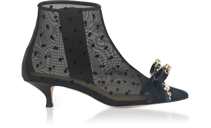 Polka-Dots Mesh and Leather Mid-Heel Ankle Boots - RED Valentino / bh @eBm