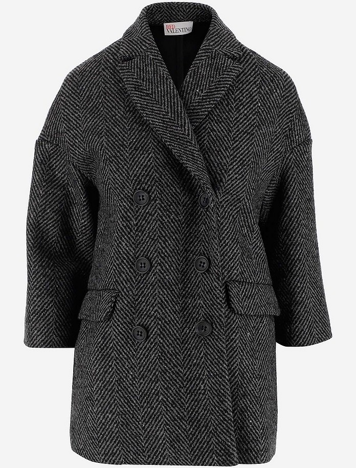 Wool Herringbone Coat - RED Valentino