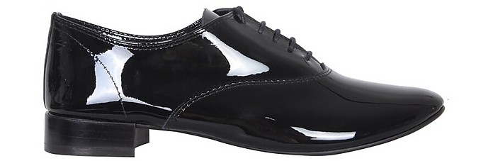 Black Patent Leather Charlot Lace-Up Shoes - Repetto