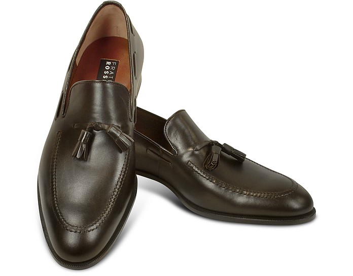 Dark Brown Calf Leather Tassel Loafer Shoes - Fratelli Rossetti