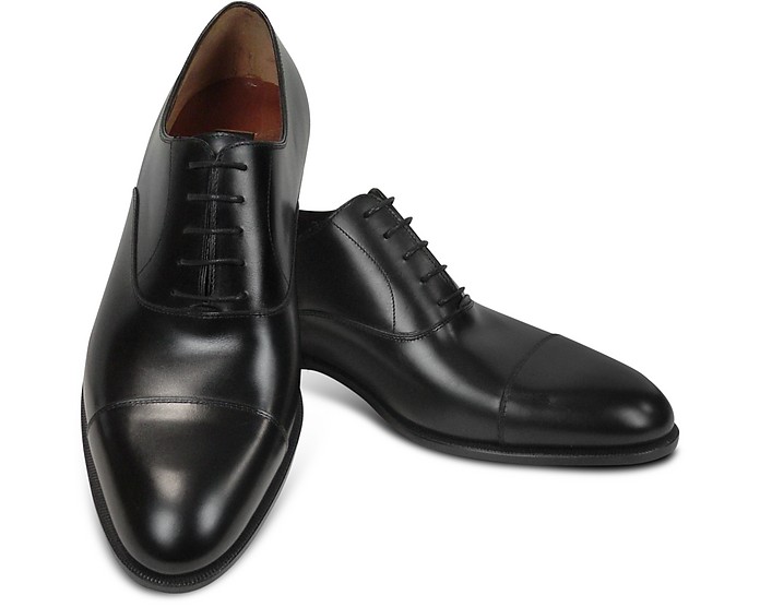 Black Calf Leather Cap Toe Oxford Shoes - Fratelli Rossetti